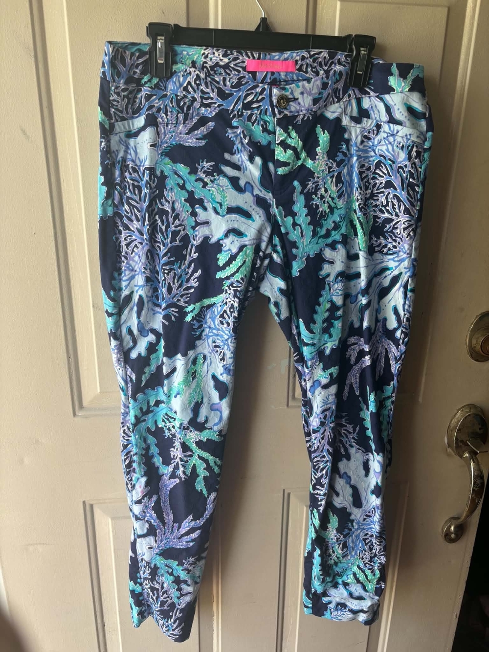 Lilly Pulitzer Navy Blue Multi Coral-Print Slim Pants